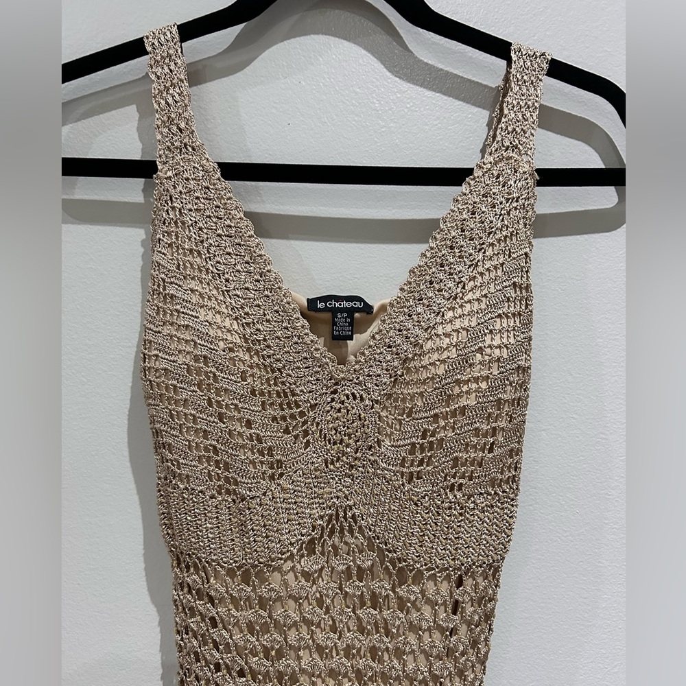 Le Chateau Sleeveless Crochet Midi Dress in Beige- Size S - Picture 4 of 10